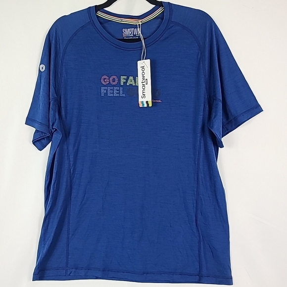 NEW Smartwool Men's Blue Active Ultralite Graphic Short Sleeve Tee Sz XL NWT $60 - Picture 1 of 4